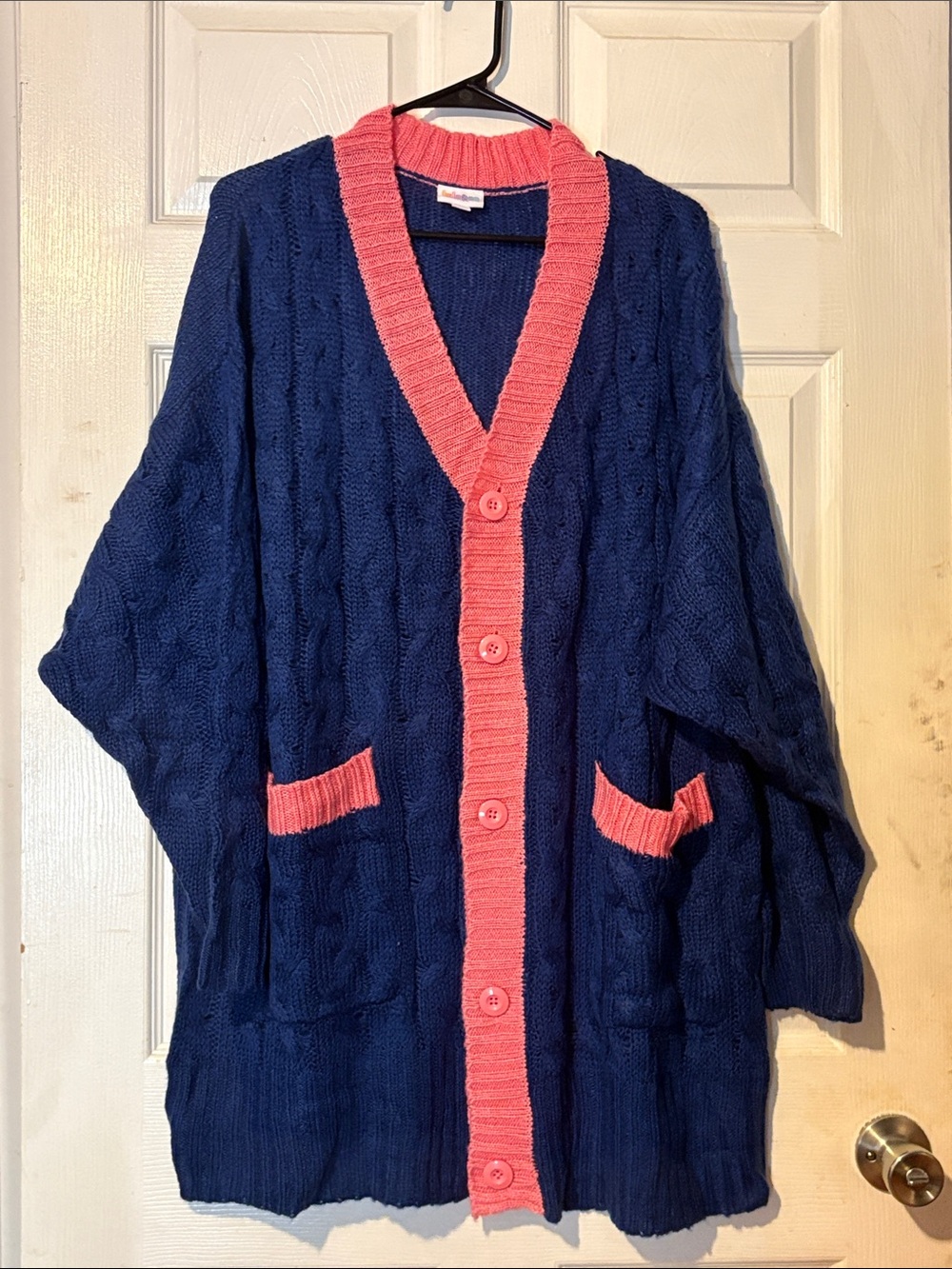 LuLaRoe Blue Cardigan with Pink Trim